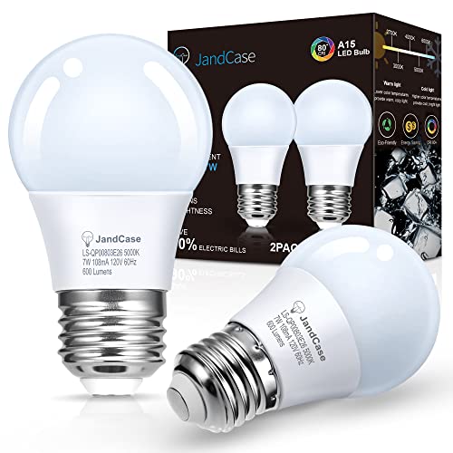 JandCase Fridge Light Bulbs, 7W Equivalent 60W, Daylight White, E26 Base, 2 Pack