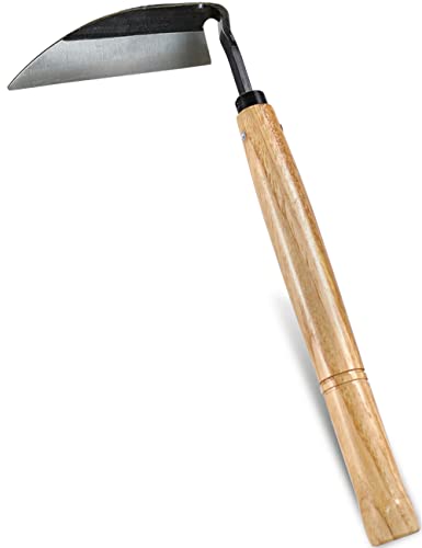 Japanese Weeding Sickle Hoe with High Carbon Steel Blade and Wood Handle