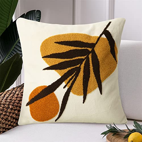 Mid Century Geometric Leaf Pillow Cover in Orange