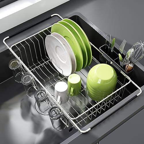 JASIWAY Dish Drying Rack - Expandable Stainless Steel Dish Drainers for Kitchen Counter