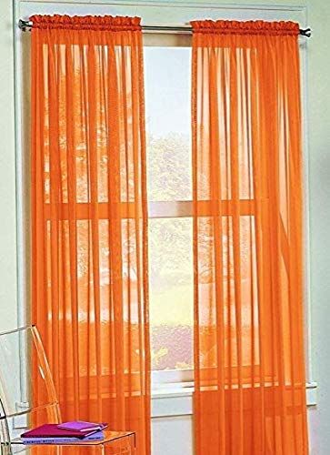Orange Sheer Luxury Curtain Panel Set - 84" Inches Long