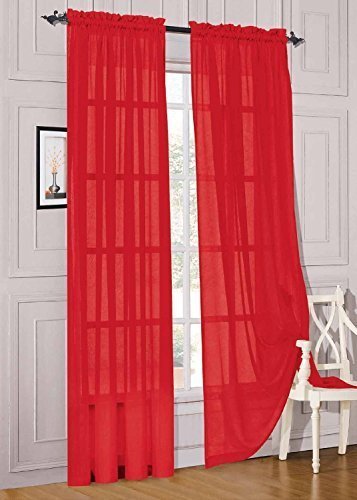 Red Sheer Luxury 84" Curtain Panel Set for Kitchen/Bedroom