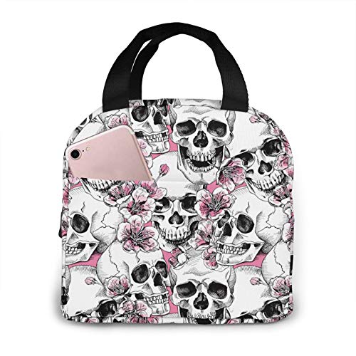 JASMODER Skull With Flowers Lunch Bag