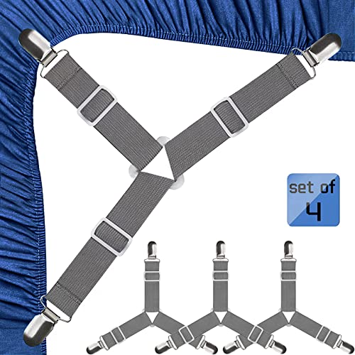 Siaomo Bed Sheet Holder Straps，Adjustable Fitted Bed Sheet Clips Fasteners  3 Way Elastic Suspenders Straps with Heavy Duty Grippers for Bed Sheets,  Mattress Covers, Sofa Cushion(Gray,4 Pcs) : : Home