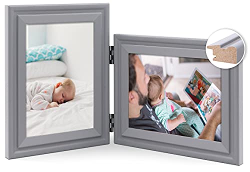 JD Concept Double 5x7 Gray Wood Hinged Picture Frame