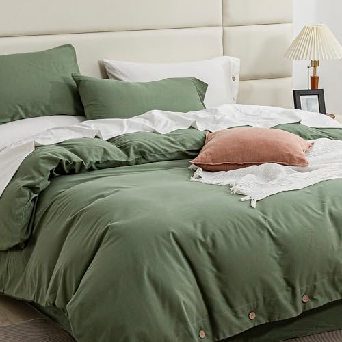 JELLYMONI Green Washed Cotton Duvet Cover Set - Luxury Soft Bedding