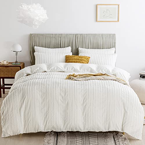 JELLYMONI White Duvet Cover - Tufted Textured Boho Striped Design