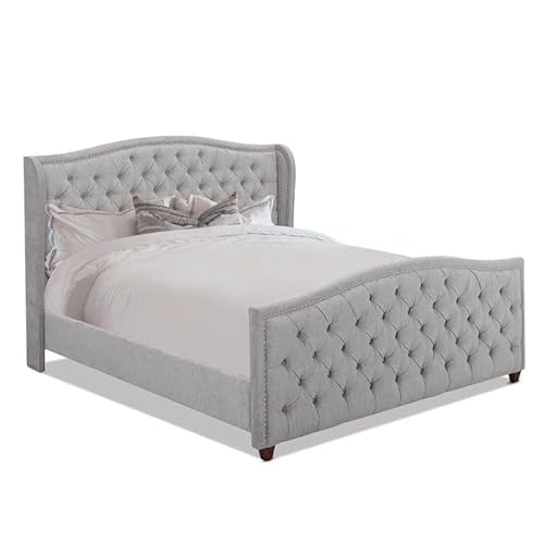 Marcella King Upholstered Shelter Bed Set, Silver Grey" - Jennifer Taylor Home