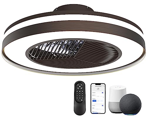 20'' Enclosed Bladeless Ceiling Fan with Lights and Remote Control (Brown)