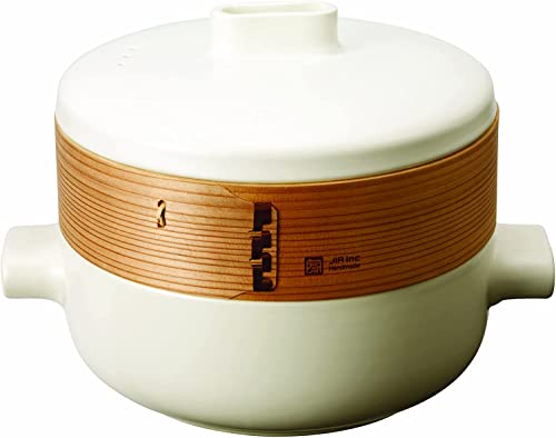 Ceramic Steamer Pot and Lid + Cedar Wood Basket Set by JIA JIA