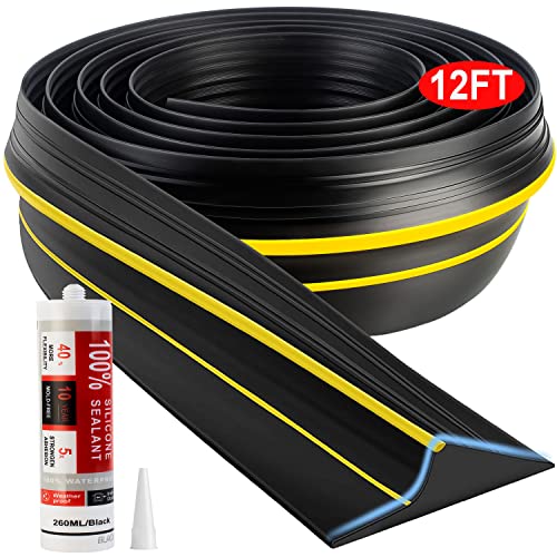 Jin&Bao Universal Garage Door Threshold Seal Strip 12FT Kit, Bottom Waterproof Rubber Weather Stripping Replacement