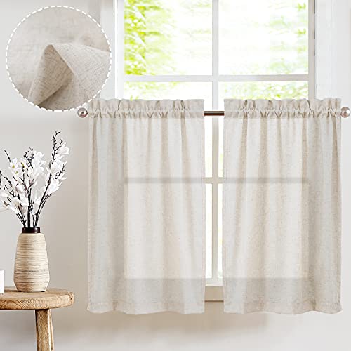Beige Linen Tier Curtains 36 Inches - Farmhouse Cafe Curtains