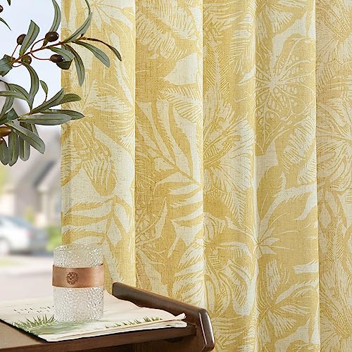 Jinchan Linen Curtains 84 Inches Long Leaf Printed Curtains