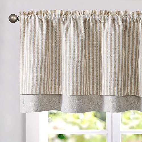 Double Layer Taupe/Beige Striped Kitchen Window Valance