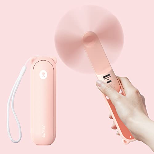 JISULIFE 4800mAh Handheld Fan: 46hr Runtime, Portable, Rechargeable, Quiet, Pink