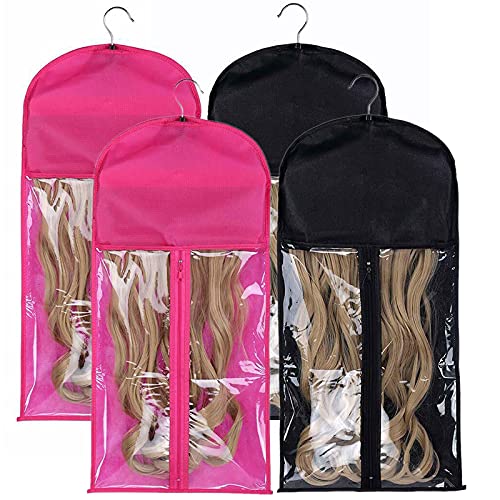 3 Pack Hair Extension Holder with Storage Bag Wig Hanger Hairpieces Bag  Wigs Carrier Case for Store Style Human Synthetic Hair Black Color