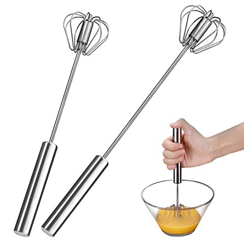 JLiup Egg Whisk Hand: 2 Pack Semi-Automatic Stainless Steel Manual Mixer Blender