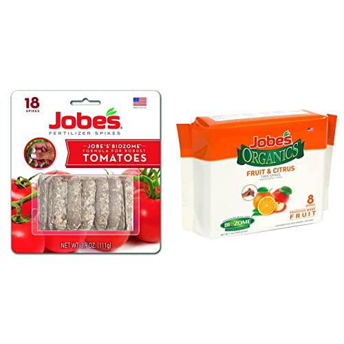 Jobe’s Fertilizer 06000, Spikes, for All Tomato Plants, 18 Spikes & Jobe's, Fertilizer Spikes, Fruit and Citrus, 8 Count, Slow Release, Apple, Orange, Lemon, Trees
