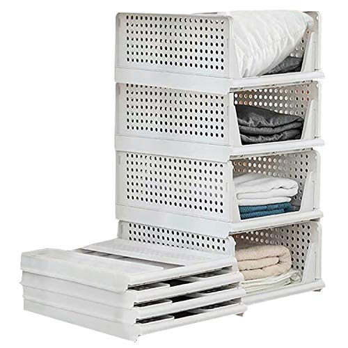 Neprock Stackable Plastic Storage Drawers for Closet Organizers and  Storage,4 Pack Open Storage Bins Closet Shelf Clothes Organizer for Closet