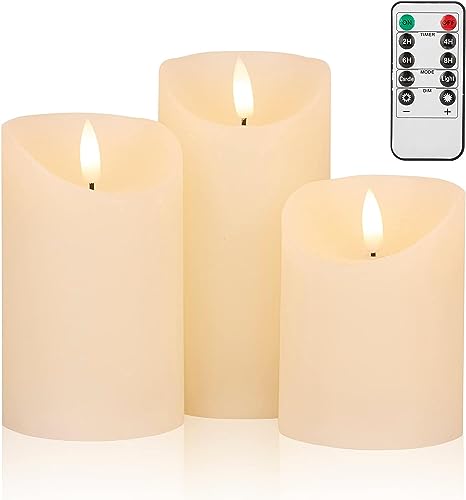 JOIONE Flameless LED Flickering Candles with Remote Control Timer, Set of 3