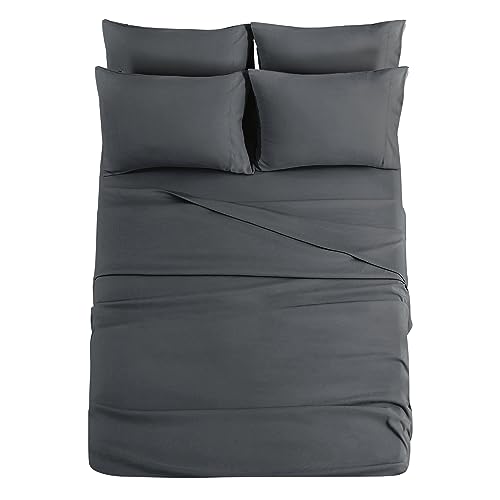 JOLLYVOGUE 6PC Queen Sheet Set - Dark Grey Bed Sheets Queen Size