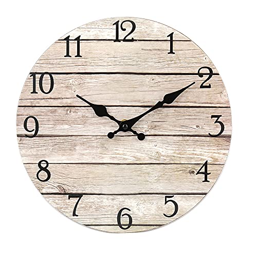 Vintage Rustic Wooden Wall Clock - 12 Inch Battery Operated