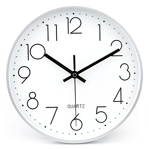 jomparis Silver Wall Clock for Home Office Bathroom