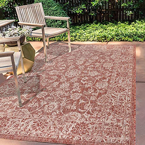 JONATHAN Y SMB100A-3 Tela Bohemian Textured Weave Floral Indoor/Outdoor Red/Taupe 3 ft. x 5 ft. Area-Rug