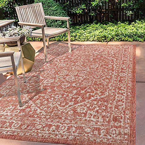 JONATHAN Y Malta Bohemian Medallion Textured 5x8 Red/Taupe Area Rug"
