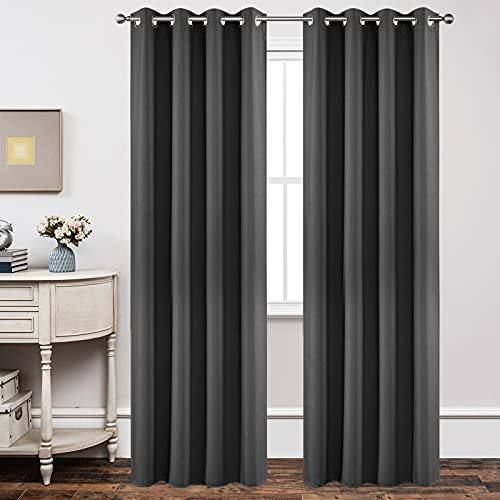 Dark Grey 95 Inch Thermal Insulated Blackout Curtains 2 Panels