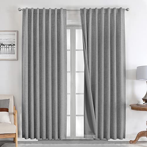 Joydeco Linen Curtains 84 inch 100% Blackout Drapes