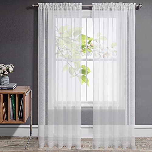 Joydeco White Sheer Curtains 96 Inch Length 2 Panels Set