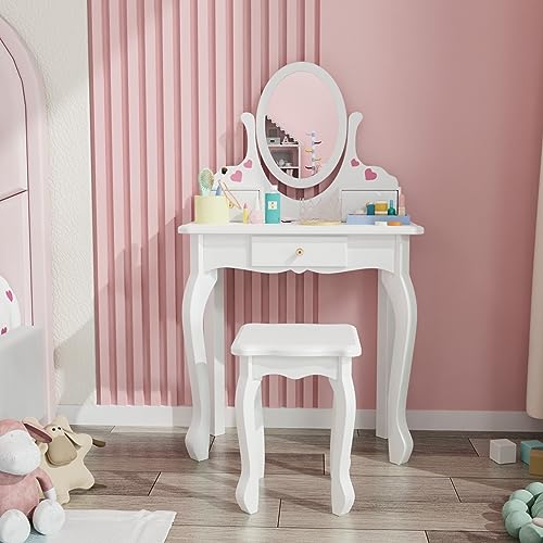 JOYMOR Kids Vanity Set with Mirror, Princess Vanity Table