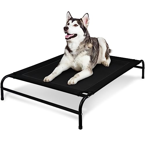 Portable Elevated Dog Bed for Large Dogs, Black Mesh, Indoor/Outdoor