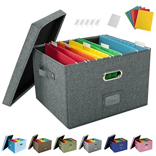 JSungo Linen File Box with Hanging Filing Folders
