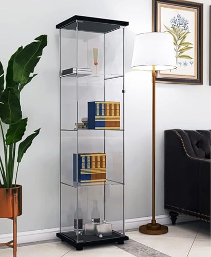 JT Black Glass Display Cabinet with 4 Shelves and Door