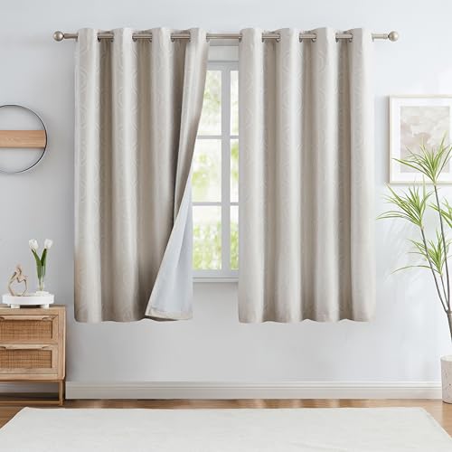 Jubilantex Ivory Blackout Curtains for Bedroom Sparkle Geometric Jacquard 63" Long Thermal Insulated Energy Saving Window Curtains Noise Reducing Drapes for Living Room,54" W X 63" L, Ivory,2 Panels