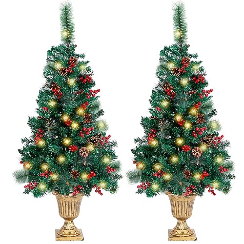 Juegoal 4 FT Christmas Tree with Pre-Lit Crestwood Spruce Entrance Tree
