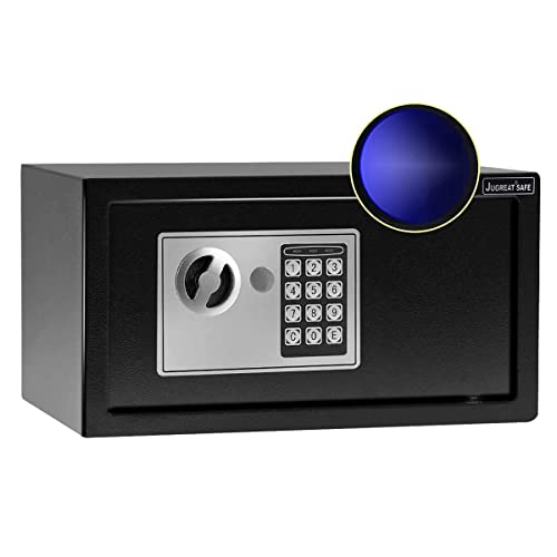 JUGREAT Safe Box with Sensor Light,Electronic Digital Security Safe Steel Construction Hidden with Lock，Wall or Cabinet Anchoring Design for Home Office Hotel Business 0.55 Cubic Feet Black