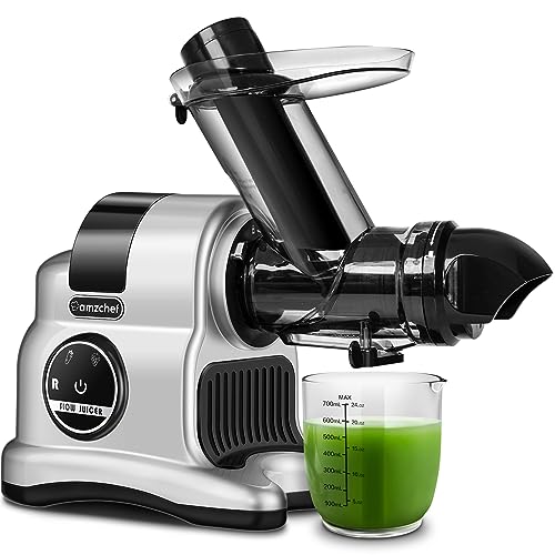 Juicer Machines Cold Pressed, AMZCHEF 3" Wide Chute Slow juicer, High Nutrition Juicer Slow Masticating with 2-Speed Modes & Reverse Function (Gray)