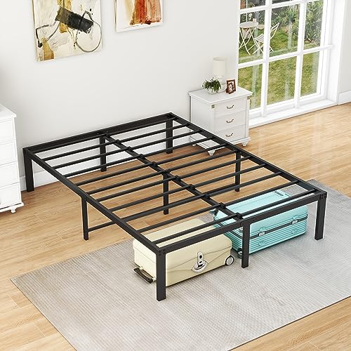 JUISSANO Full Size Metal Platform Bed Frame with Storage, Black