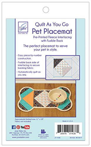 Pet Placemat Quilt As You Go for Small Dogs, 12" x 20", White