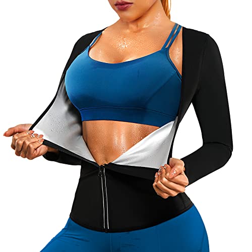  URSEXYLY Women Hot Sweat Sauna Suit Waist Trainer Jacket  Slimming Weight Loss Body Shaper Zipper Shirt Workout Long Sleeve Tops  (Black, X-Large) : Sports & Outdoors