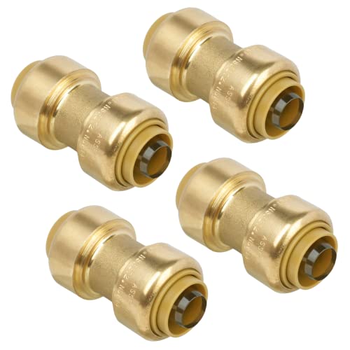 JUWO 1/2" Push to Connect Coupling for PEX, Copper, CPVC Pipe, Brass Plumbing Fitting (4 Pack)