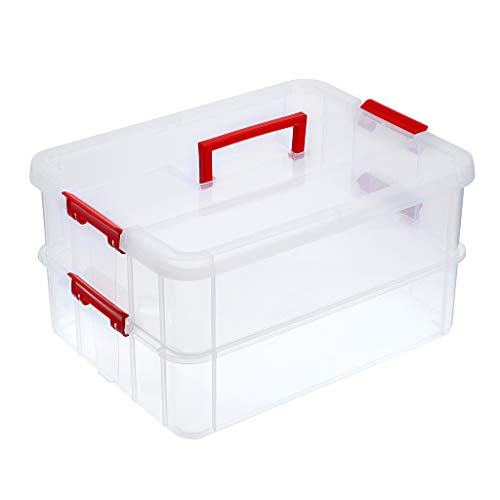 JUXYES 2-Tiers Stack Carry Storage Box
