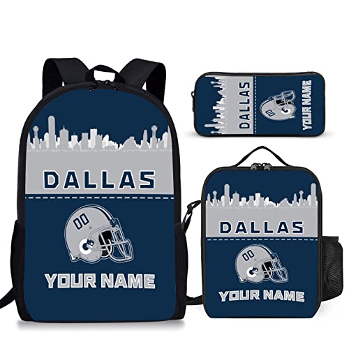 Jwpibuk Custom Dallas Backpack 3pcs Bag Set Laptop Bag Personalized Name Number Lunch Box Men Women Fan Gifts