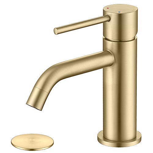 JXMMP Brushed Gold Single Handle Bathroom Faucet with Pop Up Drain