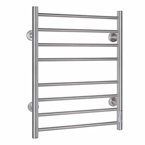 Heated Towel Rack: 8-Bar Wall Mounted Electric Warmer in Silver Stainless Steel