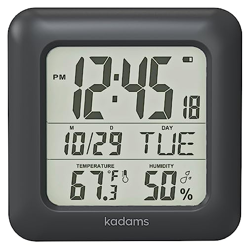 KADAMS Waterproof Bathroom Clock with Temperature & Humidity Display