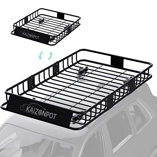 KAIZONPOT 64"x 39"x 6" Roof Basket, 250LB Cap Heavy Duty Roof Rack Cargo Basket, Universal Rooftop Cargo Rack, Cargo Carrier for Top of Vehicle for SUV, Truck, & Car Luggage Holder